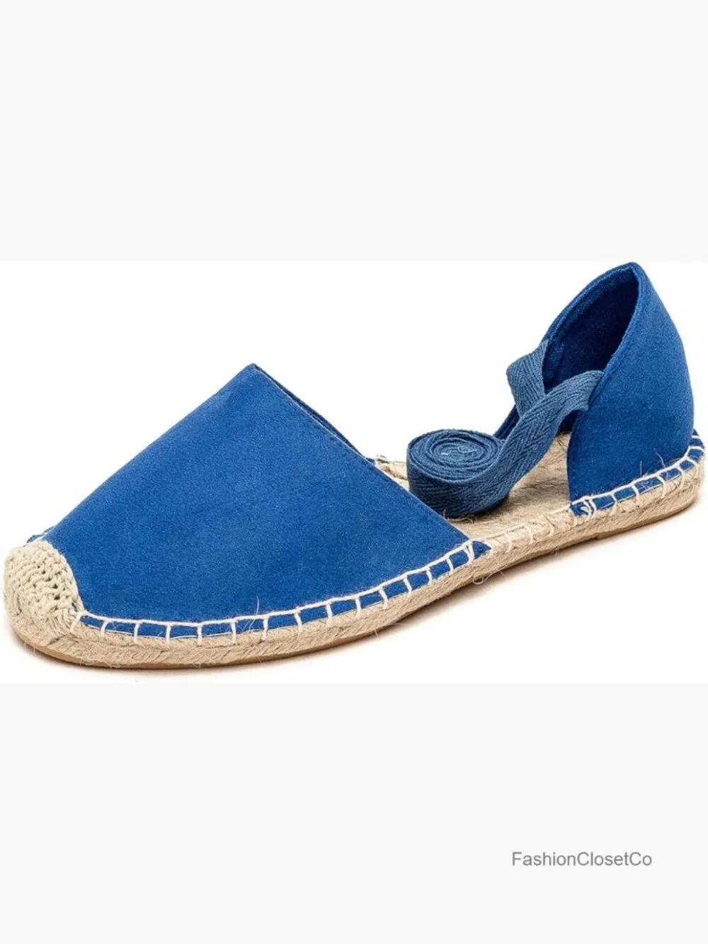 Faux Suede Cap-Toe Tie-Up Ankle Strap Espadrille Flat Sandals